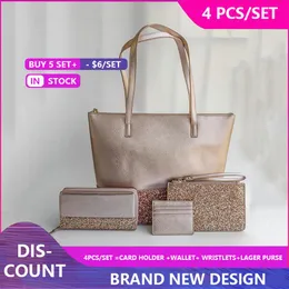 Kvinnor Luxurys Designers Handväskesäckar Större glitterpursepatchwork Shining Shoulder Totes Messenger Crossbody Shopping Bag 4 PCS S296E
