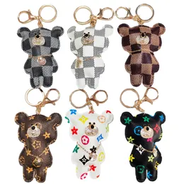 2023Popular Bear Design Car Key Rings Flower Bag Pendant Charm Keyring Holder Pu Leather Animal I Keychains Good