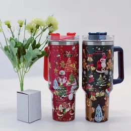 Kapaklı Noel Tumbler Sap ve Samanlı 40 Oz Tumbler, Yalıtımlı Kahve Kupa Paslanmaz Çelik Su Şişesi Noel için