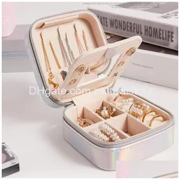 Pudełka biżuterii pudełko mały wodoodporny organizer z lustrem skórki uchwyt makijażu podwójnie warstwa podwójna wyposażenie kolczyków