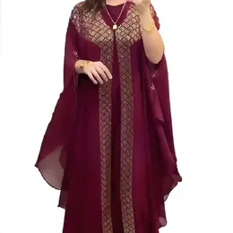 Etniska kläder lyxiga strass afrikansk klänning för kvinnor kaftan afrika kläder ramadan mantel chiffon lång klänning islam muslimska abaya 2 bit set 230419