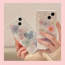 Designer Silicone Phone case True flower drop glue Silver Foil Suitable for iPhone 14 13 12 Pro max 11 14plus Soft shell Anti-fall phone case