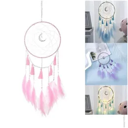 Party Decoration Tasseled Moon Dreamnets Hand Made Pure Color Dreamnet Feather Wind Chime Home Ornaments Arts Crafts Creative 8 8Mg Dhhtq