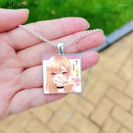 Pendant Necklaces My Dress Up Darling Necklace Anime Cosplay Figure Girls Glass Gem Square Fashion Jewelry Couple Gift