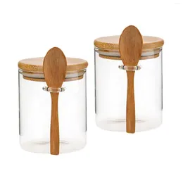 Storage Bottles Seasoning Pot With Lid And Spoon Food Kitchen Tool Clear Bowl Glass Jar Container For Pantry Countertops