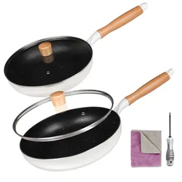 Keuken frituren anti-geschubde houten handgreep wok tweedelige set
