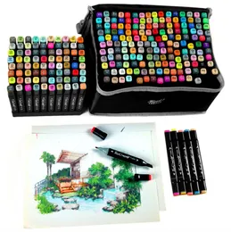 168 colori Manga Art Marker Pen Set Doppie Estremità Pennello Penna Disegno Schizzo Forniture di cancelleria Lettering Marker Materiale scolastico