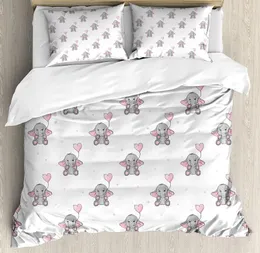 Set di biancheria da letto Elefante Nursery Decor Set per camera da letto Letto Home Simpatici elefanti con copripiumino a forma di cuore Federa trapunta