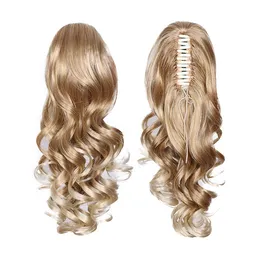 Värmebeständig syntetisk ponytai hår 18 "Wavy Claw Clip in Blonde Black Hair Extensions Ponytail