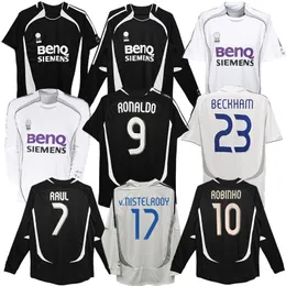 2006 2007 Beckham Ronaldo Maglie da calcio retrò 06 07 Home Away Vintage Cannavaro Raul Marcelo Guti Higuain Maglia da calcio classica a maniche lunghe del Real Madrid 14