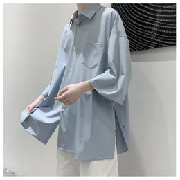 Men's Casual Shirts E-BAIHUI Men's Hawaiian Shirt Summer Short Sleeve Loose Lapel Men Clothing Side Buckle Minimalist For