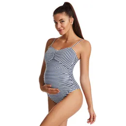 Hamile Kadınlar İçin Yüzme Giyim Mayo Seksi Gebelik Elbise Çizgili Plaj Maması Elbise Doğum Mayo Premama Bikini Monokini 230419