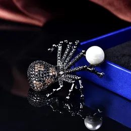 Brosches stift bling hög kvalitet zirkon spindel brosch svart polska för kvinnor män fest smycken vackra