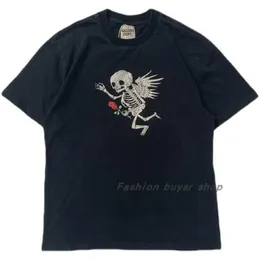 Fashion Designer Clothing Tees Rock Tshirt Galleryes Depts. 22ss Cartoon Skeleton Angel Rose Print Casual Loose Short Sleeve T-shirt Men Streetwear Hip hop TShirts
