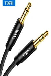 Topk jack 3 5 cabo de áudio 3 5mm linha de alto-falante cabo aux para telefone samsung xiaomi oneplus carro macho para macho cable176c5787330