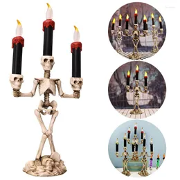 Night Lights Halloween Skeleton Candlestick Ghost Festival Horror Decoration Props LED Candle Table Lamp Light Pumpkin Lantern Skull
