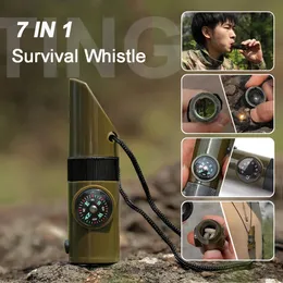 Gadgets ao ar livre 7 em 1 Apito de sobrevivência portátil de alta segurança em decibéis para camping caminhadas emergência SOS Compass Light Multi Tools 231118