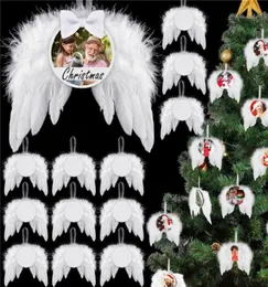 UPS熱伝達天使の翼装飾クリスマス装飾羽毛ペンダントラウンドアルミニウムシートDIYクリスマスツリーハンギングタグ8071204