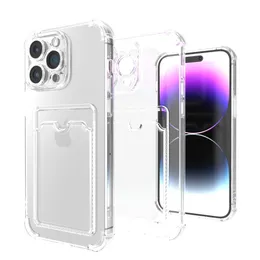 Transparent Card Bag Holder Clear Phone Case For iPhone 11 12 13 14 Pro Max XR X XS SE 2020 7 8 Plus Soft TPU Shockproof Cover