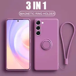 Weiche flüssige Silikonhülle für Samsung Galaxy Note 10 20 S21 S22 S23 Ultra S10 S9 Plus S20 FE S10E 5G stoßfeste magnetische Ringhalter-Abdeckungsschale