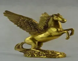 Collectibles Old Decorated Handwork Copper Carving Pegasus flying horse Statue4308612