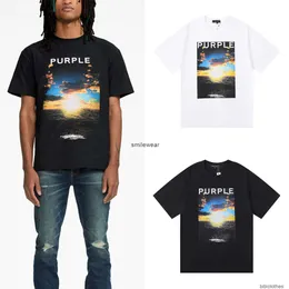 Designer Fashion Clothing Tshirt Luxury Mens Casual Tees Trend Brand Purple Sea Sunrise Print High Quality Pure Cotton Street Short Sleeve T-shirt Men Women