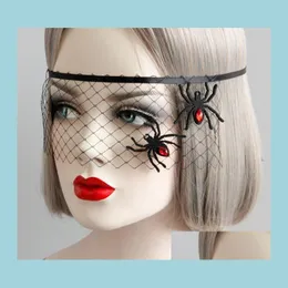 Maschere per feste Halloween Black Net Veil With Spider Womens Prom Costume Masquerade Ball Midnight Mask Hen Eyemask Cos Witch Devil Fancy Dhsxd