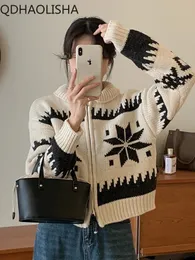 Kadın Sweaters Noel Kadınlar Vintage Sweater Hırka Ceket Zarif Deniz Yakası Şık Oturumcu Kış Gevşek Gündelik Yün Örme HARDIGAN Sıcak 231118