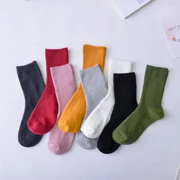 Women Socks Brand Basic Daily Solid Colors Comb Cotton Knitted Girls Casual High Quality Spring Calcetines