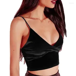 Canotte da donna Top da donna sexy con cinturino per spaghetti Gilet corto in pelle scamosciata Moda estiva Deep V Bralette Camis Canotta sportiva femminile