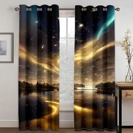 Curtain Lakeside Golden Sunset Starry Sky Scenery Shade Curtains 2 Panels Living Room Bedroom Home Decor