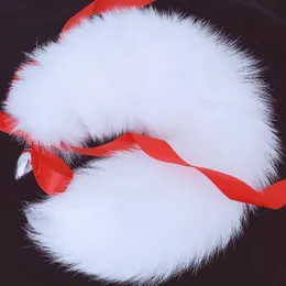 40cm/16 "-Long Real White Fox Fur Tail Plug Funny Butt Plug Adder Sweet Love Games Cosplay Toys