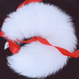 40 cm/16 "-Long Real White Fox Fur Tail Plug Funny Butt Plug Vuxen Sweet Love Games Cosplay Toys