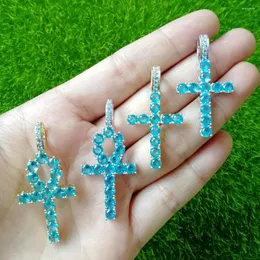 Ketten blaue Farbe Anka Cross Bling Iced Out CZ Anhänger Halskette Männer und Frauen CN184