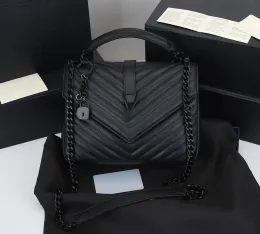 حقيبة اليد عالية الجودة مصمم أكياس كلاسيكية 5A Women Women Bag Bag Luxury Handbag Bag Bag Brand Loulou y على شكل حرف Seam Seam Leather Ladies Metal Chain Black Clamshell M