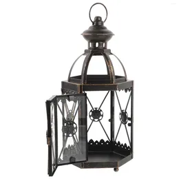 Castiçais vintage taper suporte à prova de vento candelabro decorativo lanterna de ferro decoração