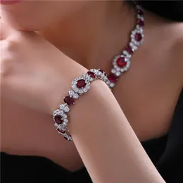 سوار BANGHER Ruby Diamond Bangle 100 ٪ REAL 925 Sterling Silver Wedding Bracelets for Women Enalger Party Jewelry