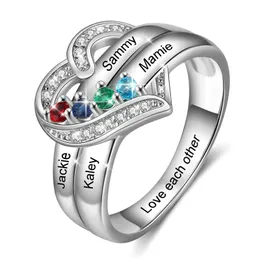 Wedding Rings Personalized 1-8 Birthstone Rings Silver Heart Custom Engraved Name Family for Mother Days Aniversary Jewelry 231118