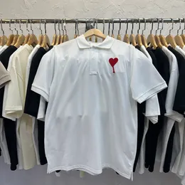 Wysokiej klasy haftowana bawełniana koszulka polo z krótkim rękawem męska koszulka moda koreańska odzież letnia luksusowa bluzka z motywem miłosnym