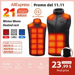 Men's Vests 21Areas Self Heating Vest Four Switch Control Men Heating Jacket USB Electric Heated Clothing Women Thermal Vest Warm Winter Man 231118