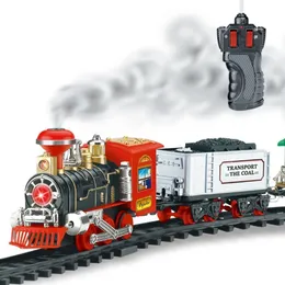 Electricrc Track Year Plastic god julhemdekor Simuleringsmodell Electric Smoke Small Train Ornament Remote Control Rail 230419