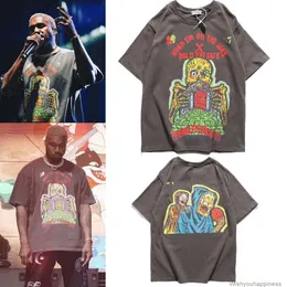 Tees tişörtleri lüks erkek tasarımcı moda giyim trend markası br büyük boy gevşek kanyes hip hop grafiti yarım kısa kollu yuvarlak boyun tişört erkek kadın