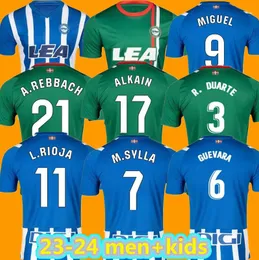 23 24 Deportivo Alaves Fußballtrikots 2023 2024 DUARTE ABQAR RIOJA SYLLA DE LA FUENTE LEJEUNE ALKAIN GURIDI Männer Uniformen Fußballtrikot Heim-Auswärts-Kinderausrüstung