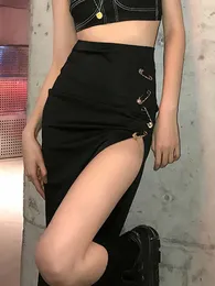 Spódnice Goth Dark Mall Gothic Grunge punk czarne spódnice midi kobiety estetyczne emo alternatywne odzież w talii A-line impreza długa spódnica p230420