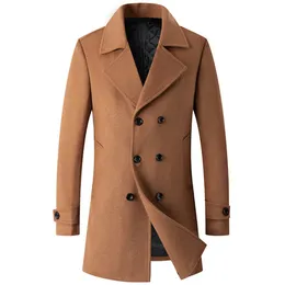 Men's Jackets 30% Woolen Overcoat Men's Coat Teenager Black Double-breasted Lapel Jacket Long Sleeve Autumn/Winter Casual Wear Tops Thick Warm 231118