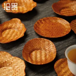 Table Mats Large Lacquered Bamboo Hand-woven Teacup Holder Japanese Insulated Rattan Pot Placemat Tea Ceremony Accessories