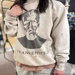 Sweatshirts Mense Womens Designer Hoodies Fashion Streetwear Saint American Portrait Graffiti Print skadade Pullover Män Kvinnor tvättade gammal lös rund halströja