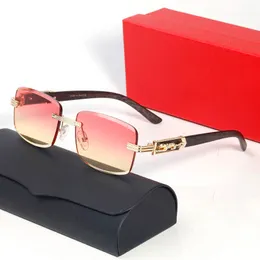 Óculos de sol descolados para mulheres designers transparentes masculinos de óculos de óculos de óculos de óculos de moda de madeira sem moldura de metal dourado
