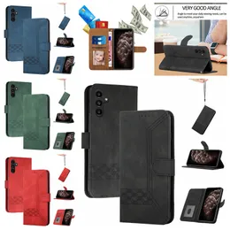 S24 Ultra Cases Cube Pu Leather Wallet för Samsung S24 Plus A15 A05 A05S HUAWEI MATE 60 Pro Square Credit ID Card Slot Holder Busin Cover Book Pouch Strap