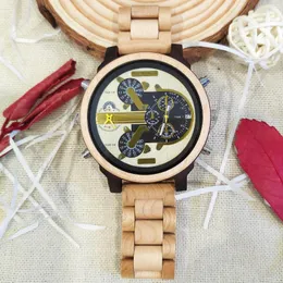 Wristwatches Men Wood Watch Large Dial Maple Fashion Timepieces Chronograph Wooden Quartz Wrist Watches For Christmas Gift Montre En Bois